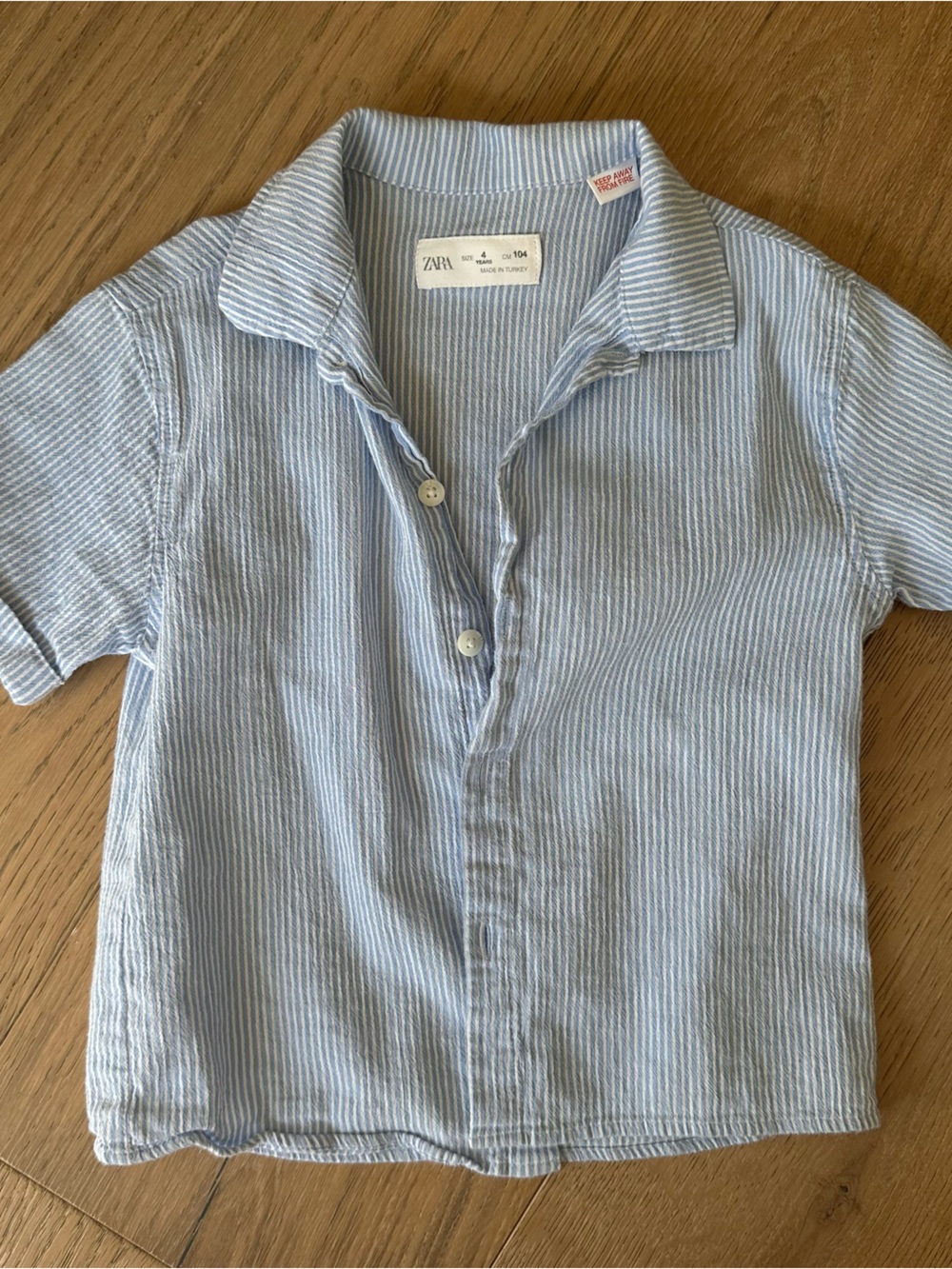 Zara Striped Short-Sleeve Button Shirt Blue & White 4